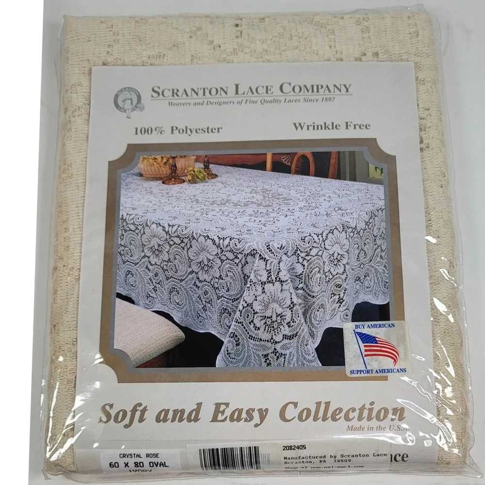 Scranton Lace Company Crystal Rose Oval Tablecloth 60x80 Ivory Made in USA NEW